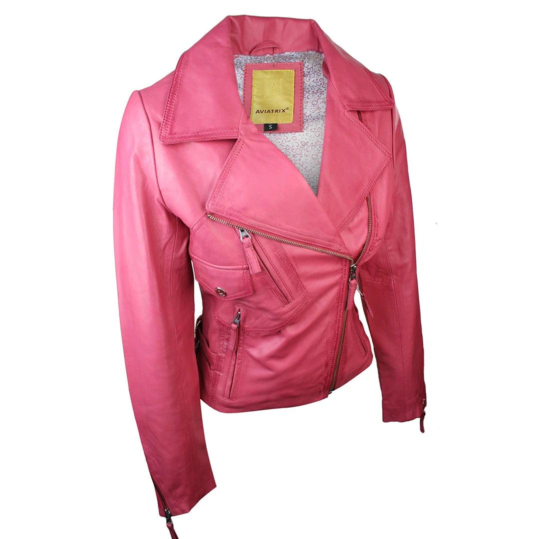 Ladies 100% Real Leather Jacket Short Fitted Bikers Style Black Vintage Rock - Knighthood Store