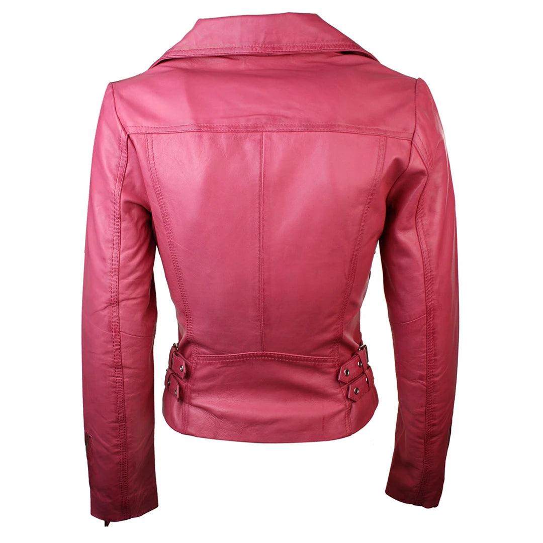 Ladies 100% Real Leather Jacket Short Fitted Bikers Style Black Vintage Rock - Knighthood Store