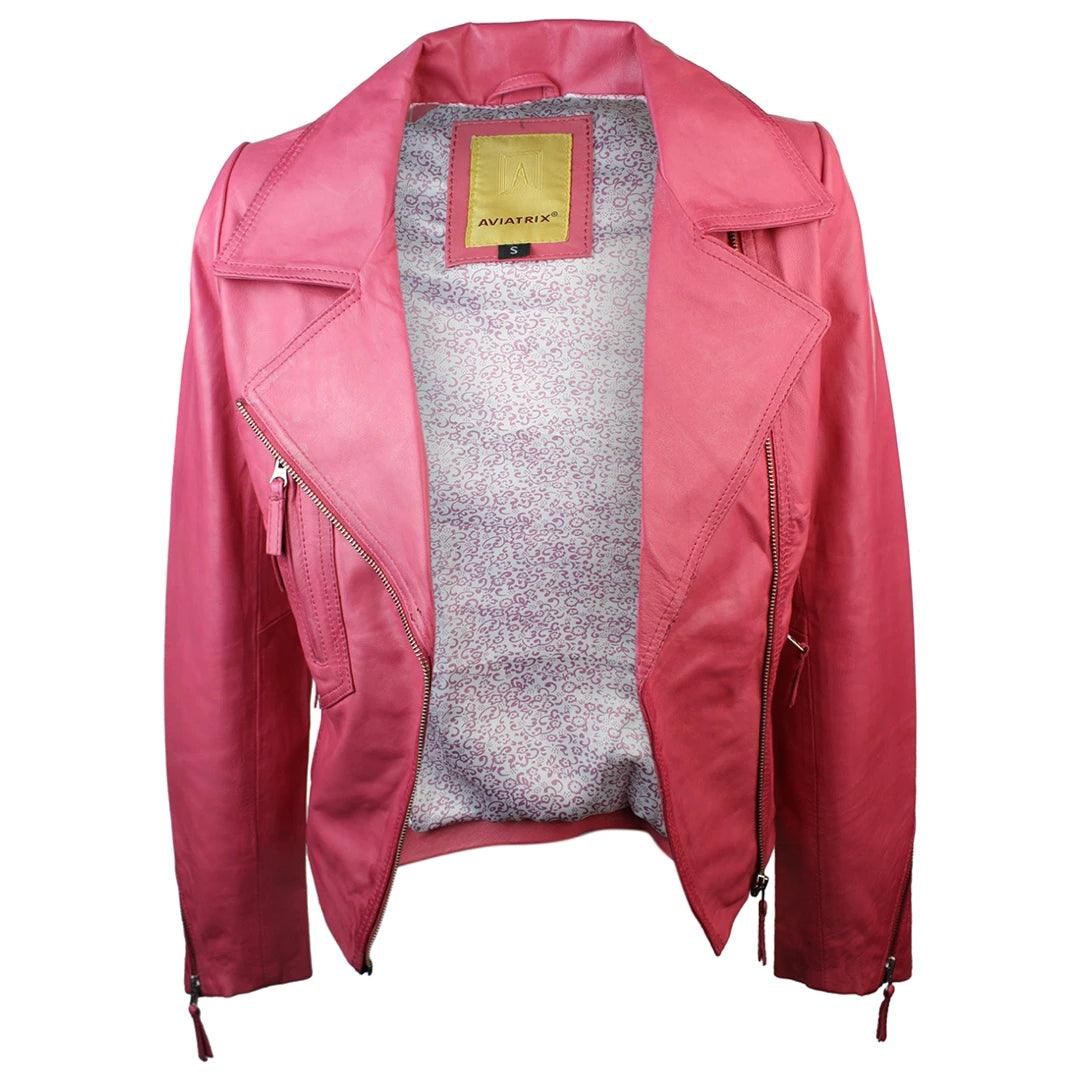 Ladies 100% Real Leather Jacket Short Fitted Bikers Style Black Vintage Rock - Knighthood Store