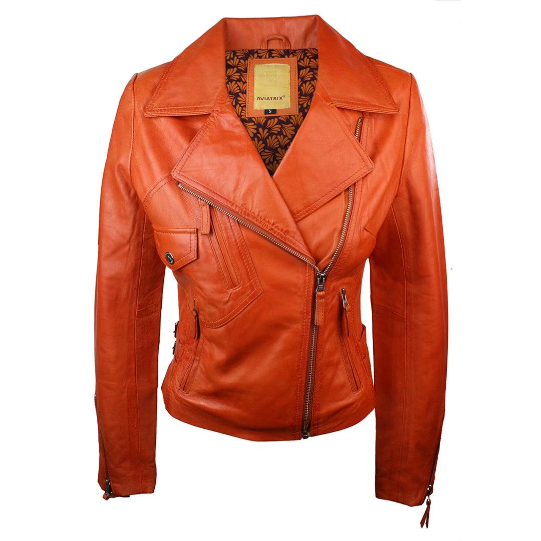 Ladies 100% Real Leather Jacket Short Fitted Bikers Style Black Vintage Rock - Knighthood Store