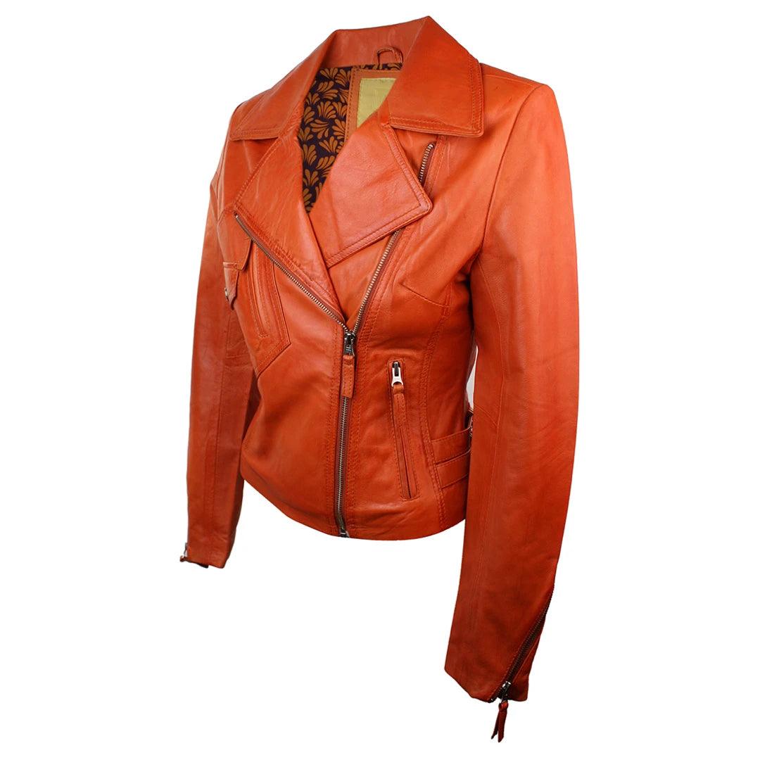 Ladies 100% Real Leather Jacket Short Fitted Bikers Style Black Vintage Rock - Knighthood Store