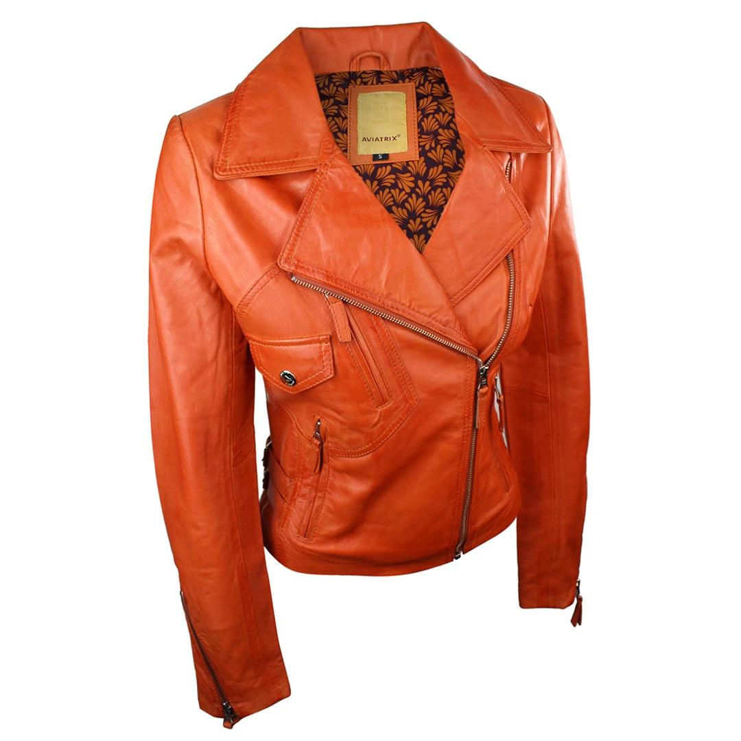 Ladies 100% Real Leather Jacket Short Fitted Bikers Style Black Vintage Rock - Knighthood Store