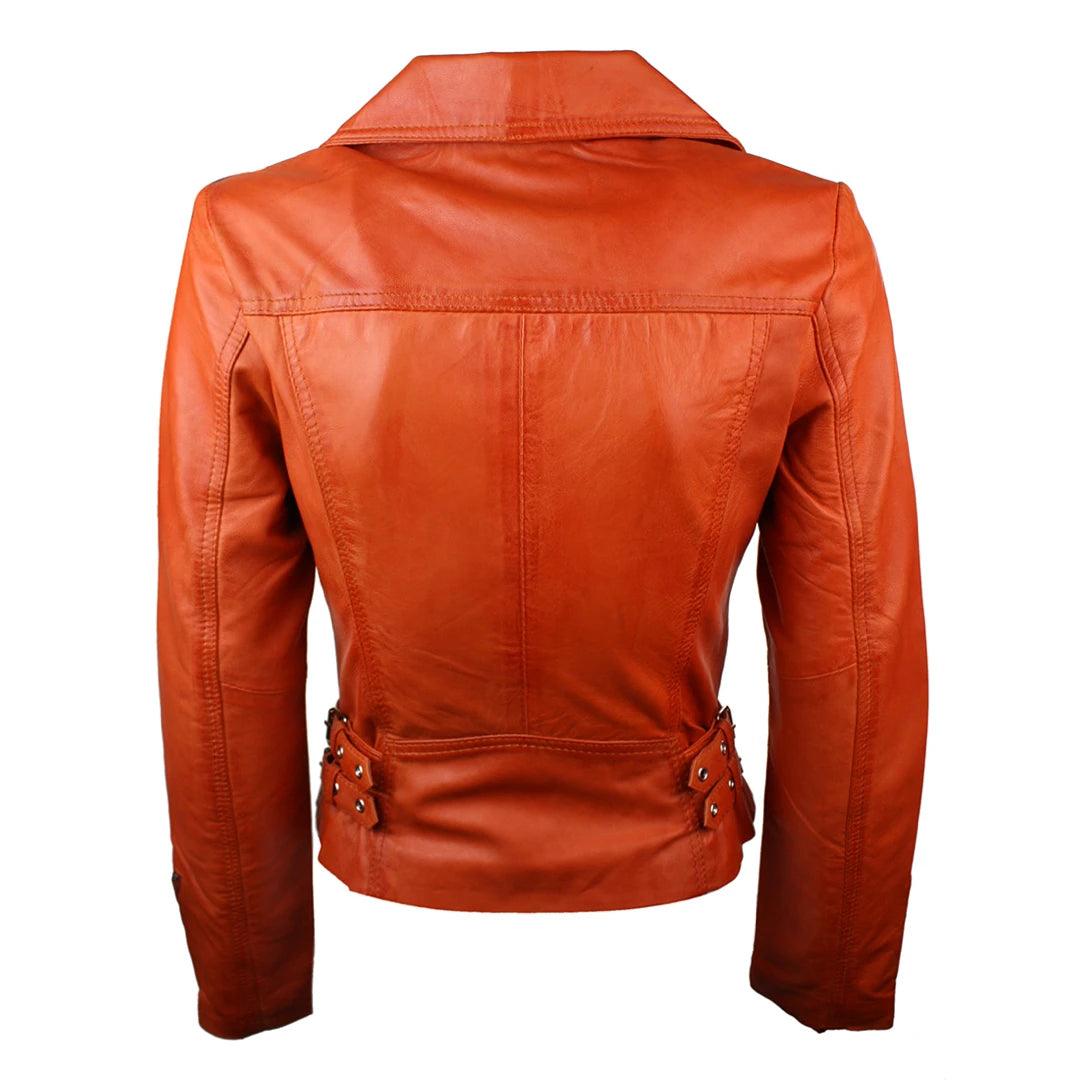 Ladies 100% Real Leather Jacket Short Fitted Bikers Style Black Vintage Rock - Knighthood Store