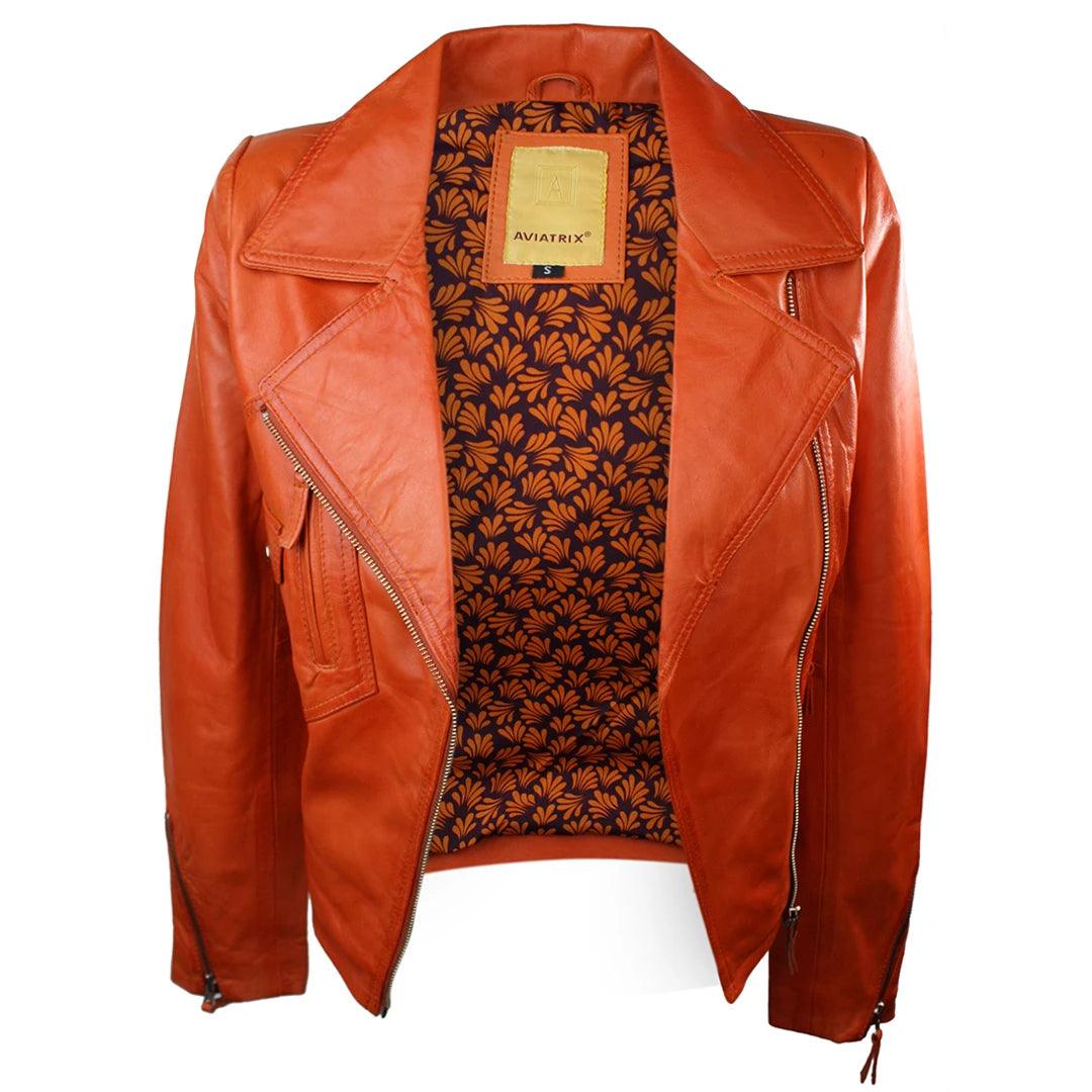 Ladies 100% Real Leather Jacket Short Fitted Bikers Style Black Vintage Rock - Knighthood Store