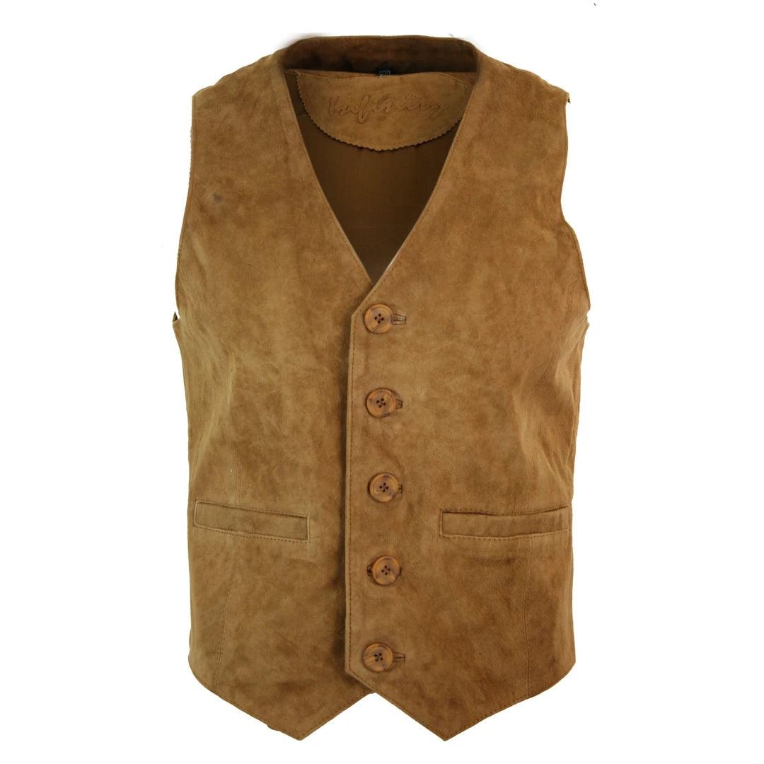 Mens Waistcoat Gilet Real Genuine Suede Leather Retro Vintage Western Vest - Knighthood Store