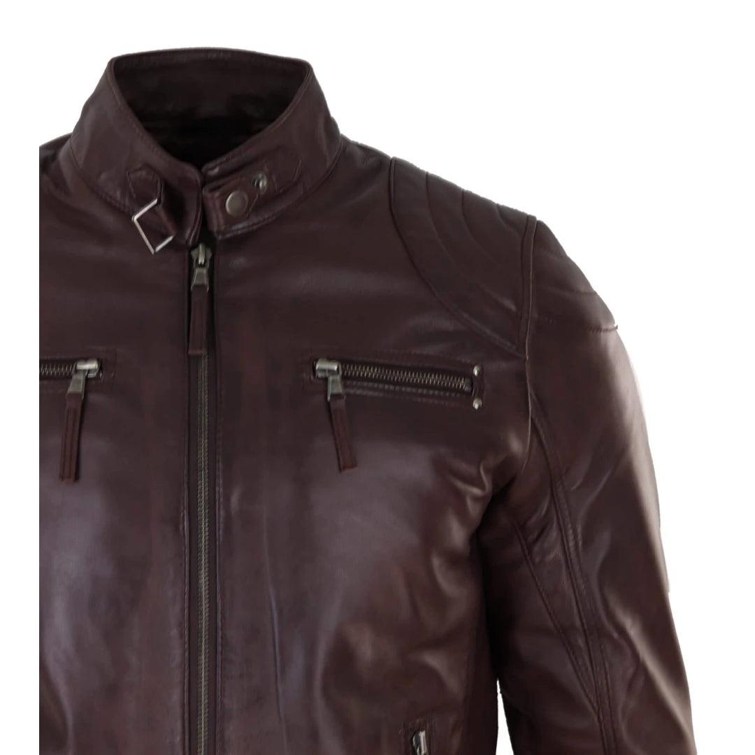 Mens Biker Zip Jacket Real Leather Casual Light Short Classic Retro Motorcycle - Knighthood Store