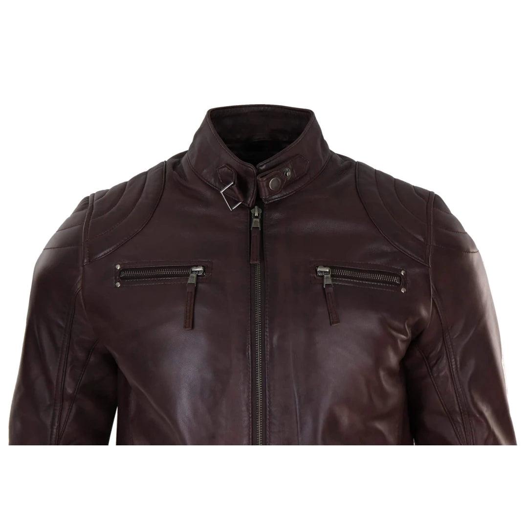 Mens Biker Zip Jacket Real Leather Casual Light Short Classic Retro Motorcycle - Knighthood Store