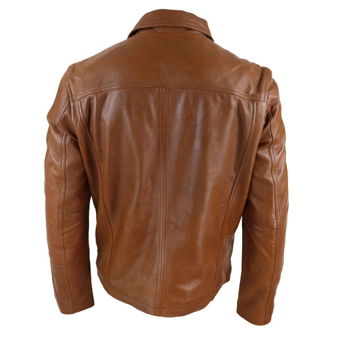 Mens Real Leather Jacket Black Tan Zipped Driving Classic Smart Casual Soft Napa - Knighthood Store