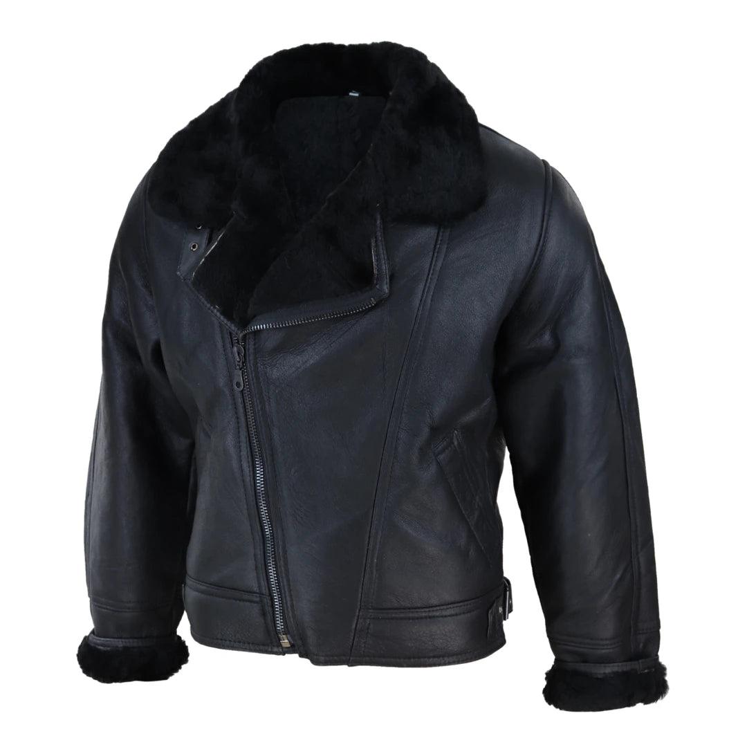 Mens Real Leather Sherling Cross Zip Sheepskin B3 Flying Pilot Jacket Warm Winter - Knighthood Store