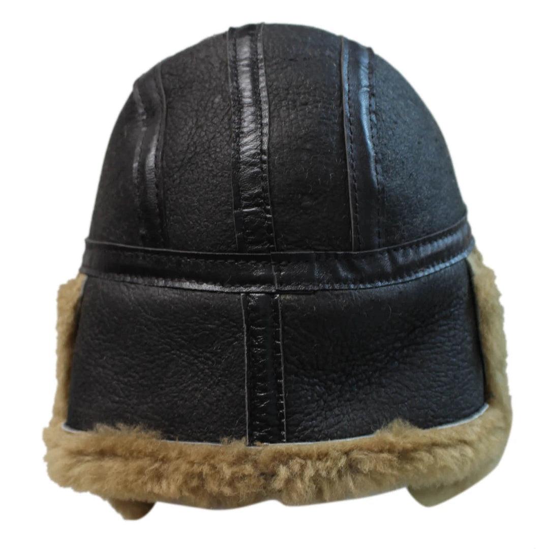 Mens Genuine Sheepskin Pilot Aviator Trapper Hat Brown Ginger Beige Flying - Knighthood Store