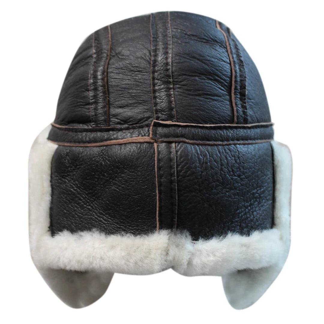 Mens Genuine Sheepskin Pilot Aviator Trapper Hat Brown Ginger Beige Flying - Knighthood Store