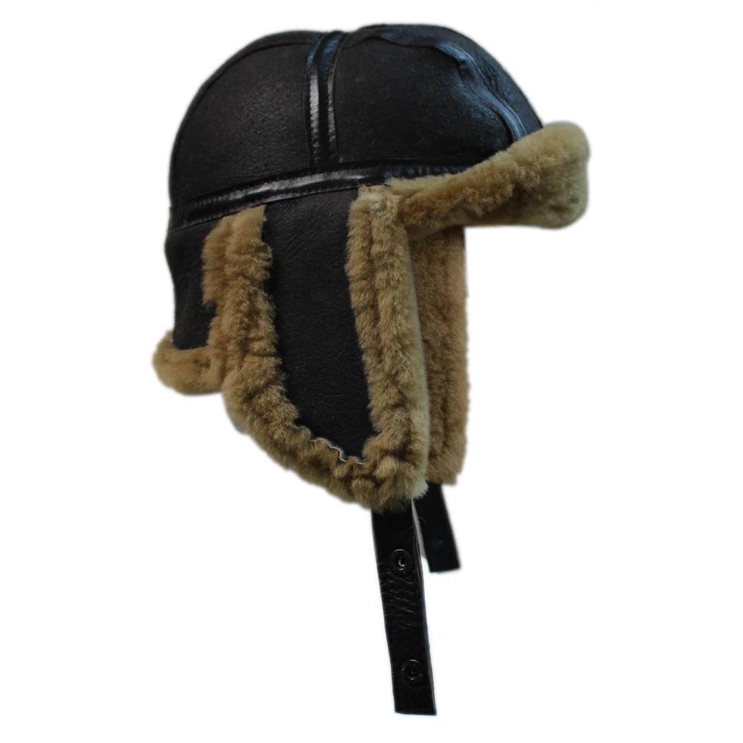 Mens Genuine Sheepskin Pilot Aviator Trapper Hat Brown Ginger Beige Flying - Knighthood Store