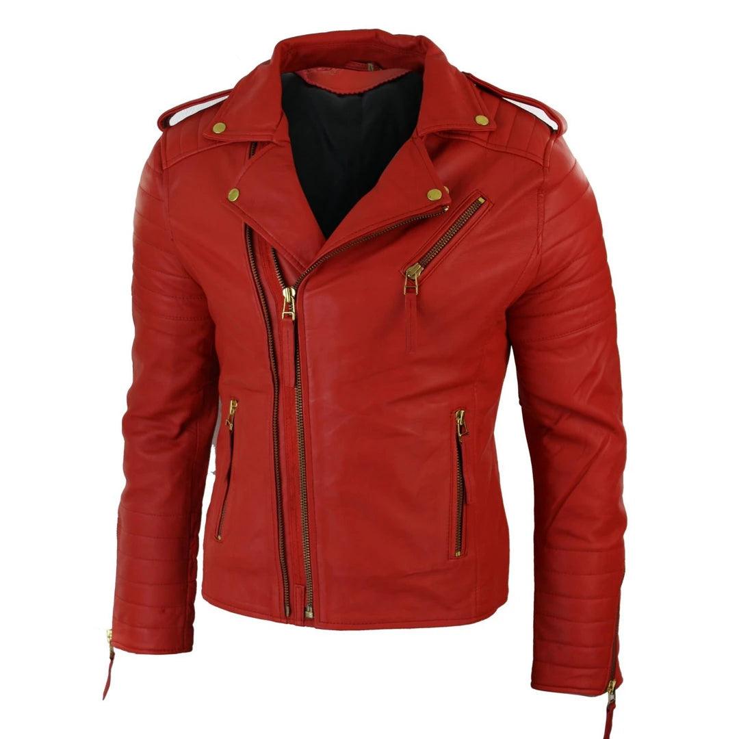 Mens Slim Fit Cross Zip Retro Vintage Brando Real Leather Jacket Vintage Biker - Knighthood Store
