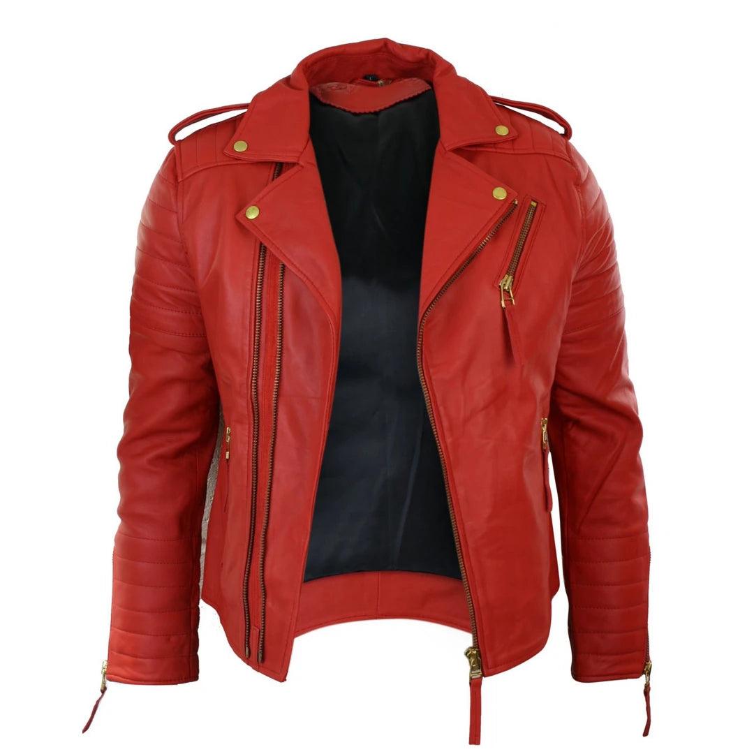 Mens Slim Fit Cross Zip Retro Vintage Brando Real Leather Jacket Vintage Biker - Knighthood Store