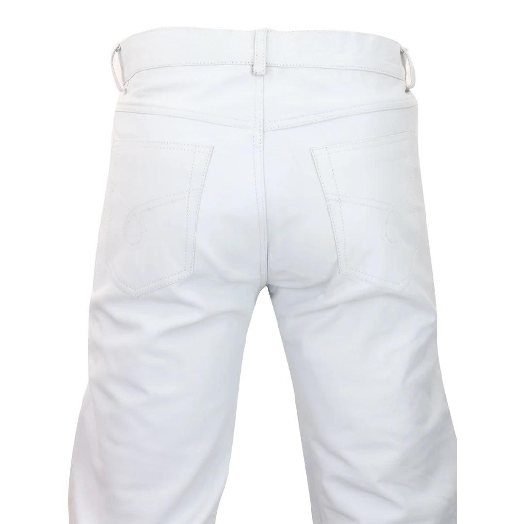 Mens Black White Real Leather Jeans Gold Zips Retro Classic Vintage Goth Punk - Knighthood Store