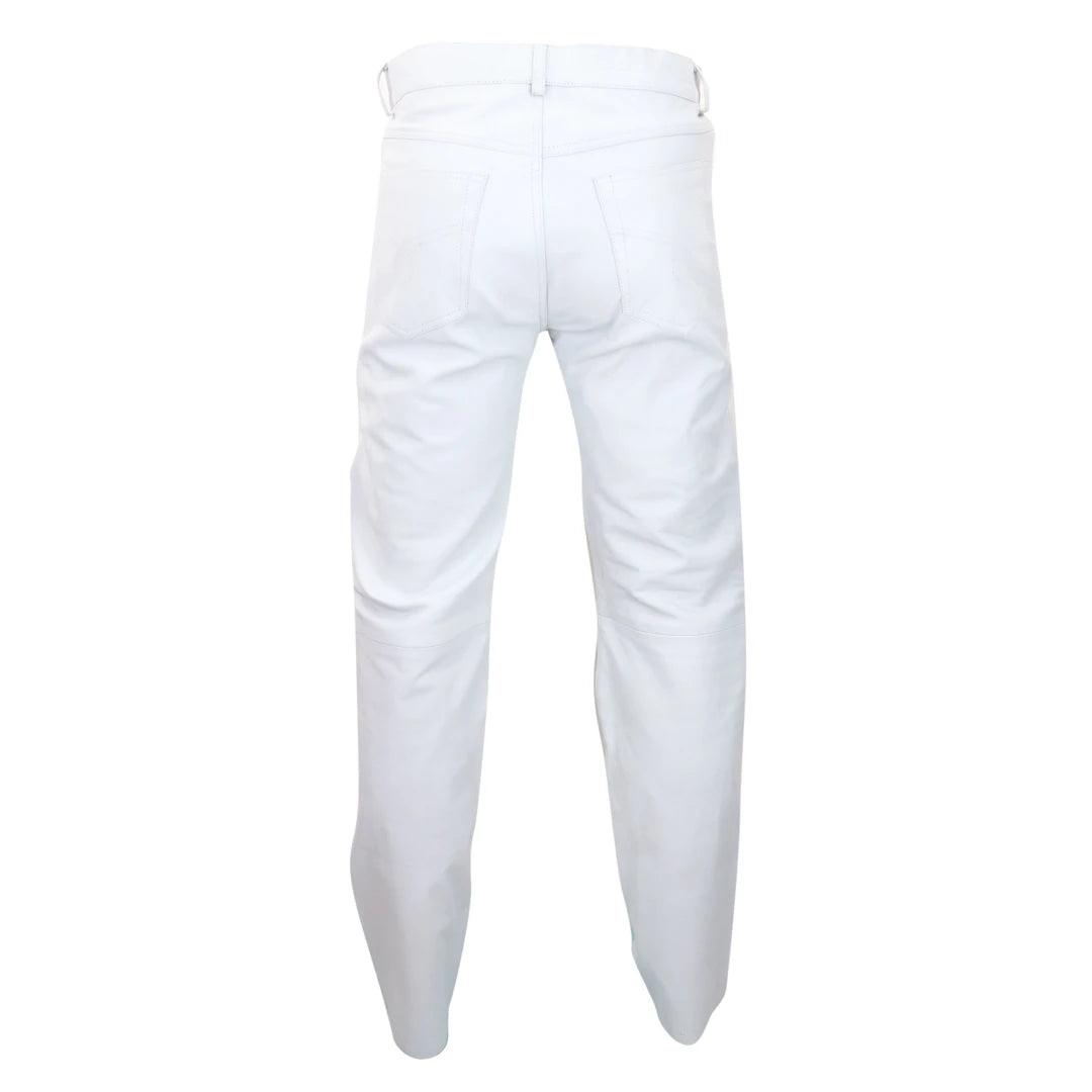 Mens Black White Real Leather Jeans Gold Zips Retro Classic Vintage Goth Punk - Knighthood Store