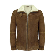 Mens Real Sherling Sheepskin Suede Jacket Brown Tan Vintage Zip Flying Pilot WW2 - Knighthood Store
