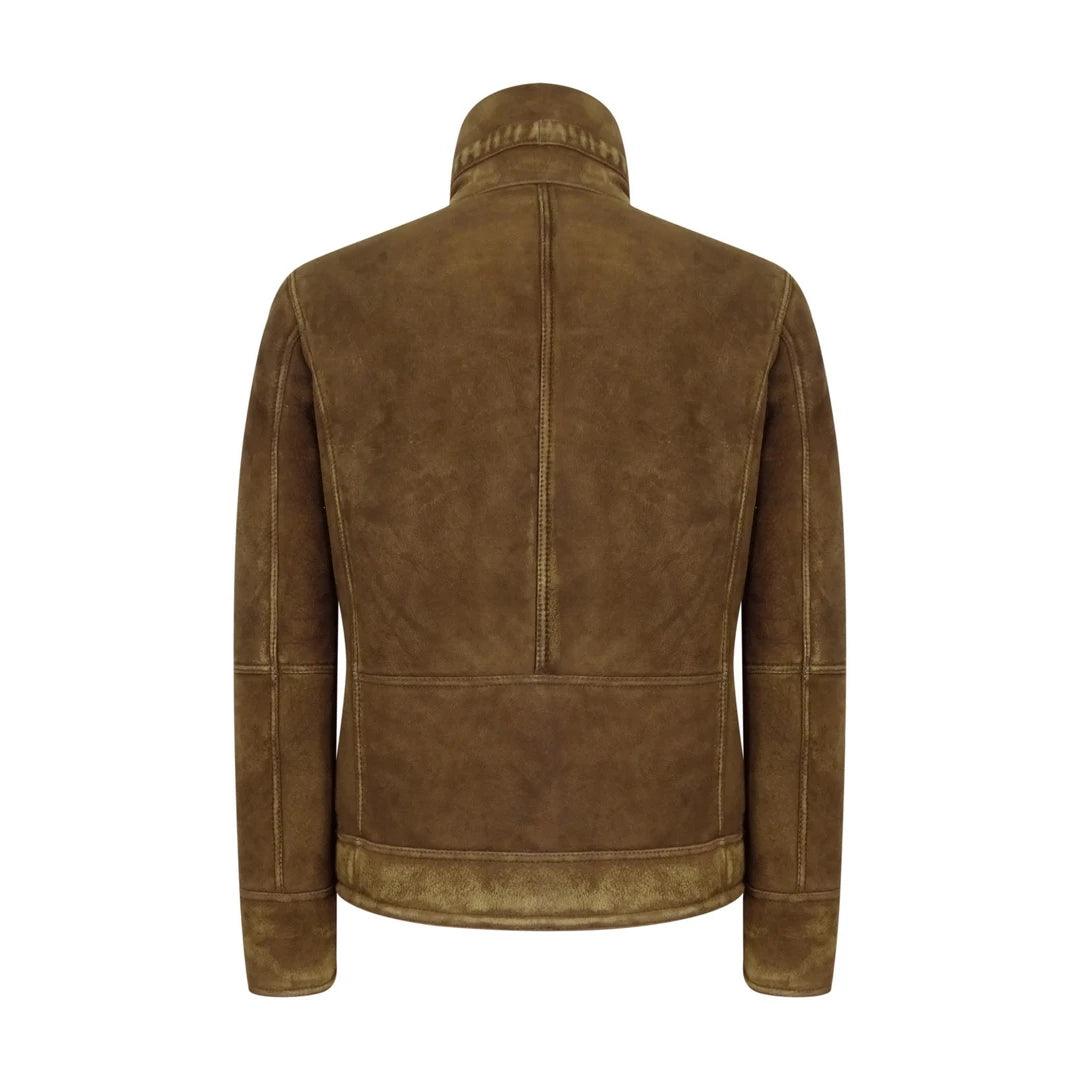 Mens Real Sherling Sheepskin Suede Jacket Brown Tan Vintage Zip Flying Pilot WW2 - Knighthood Store