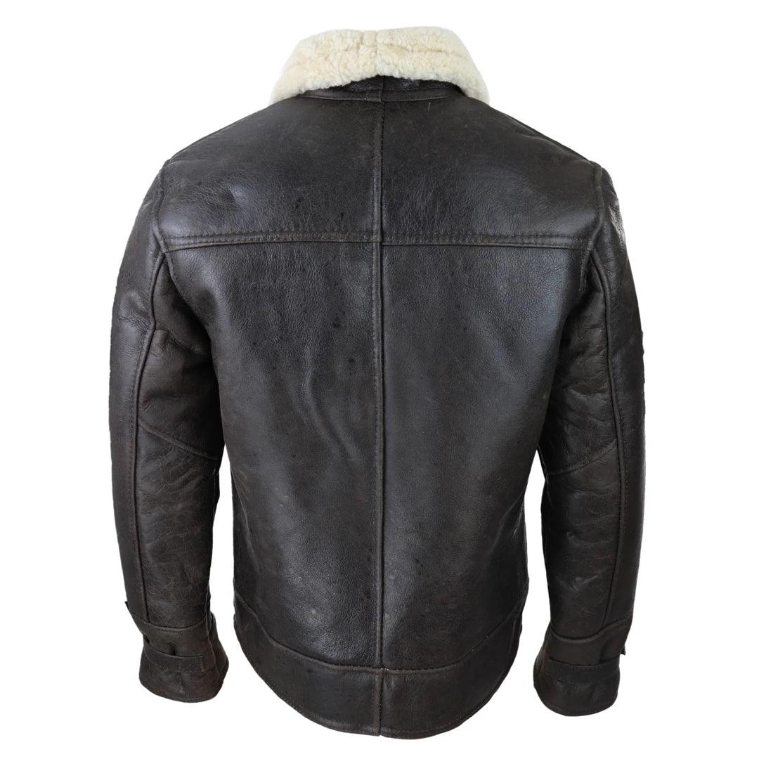 Mens Sherling Sheepsking Jacket Genuine Brown Military Warm Winter Brown Cream - Knighthood Store