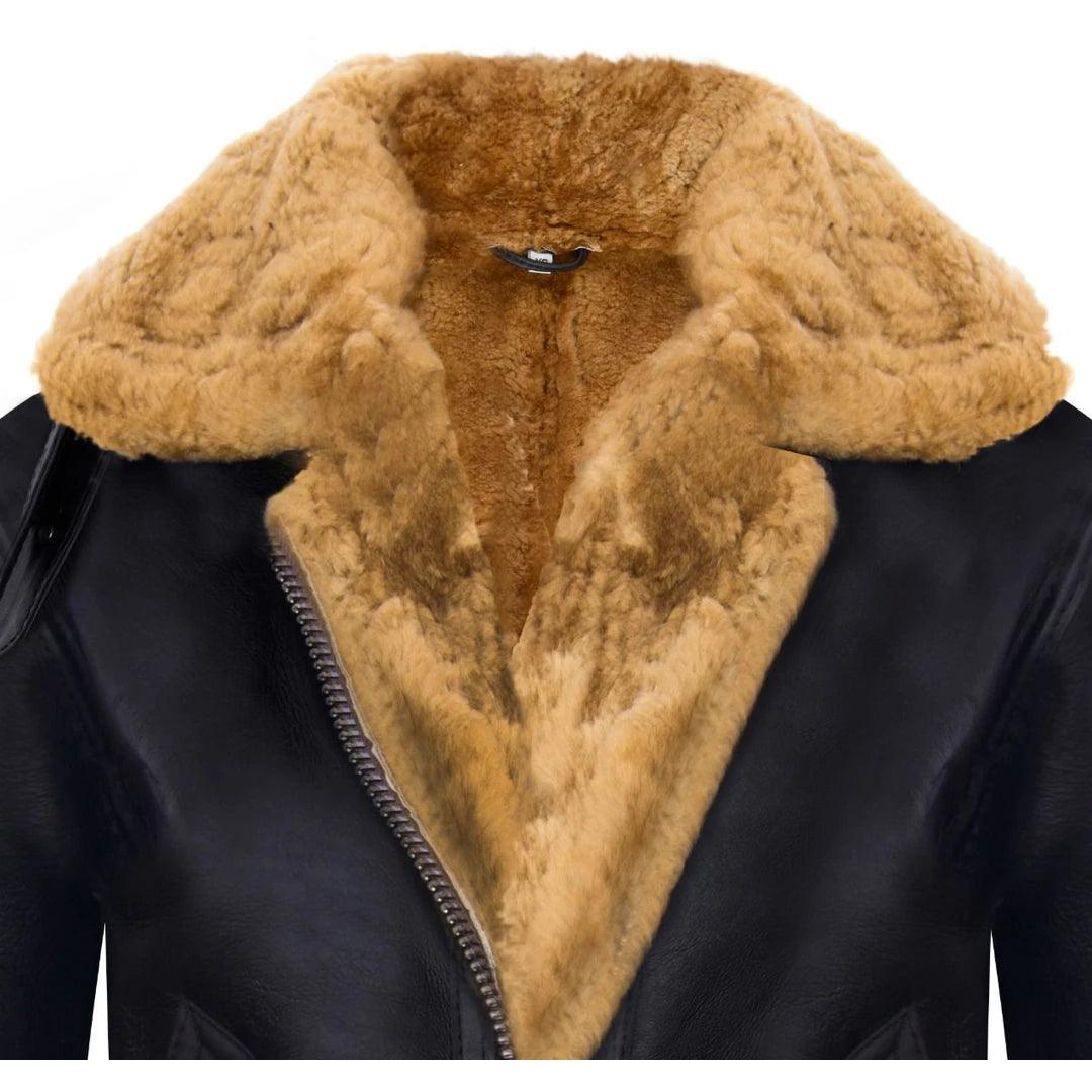 Ladies Aviator New Ginger Women's Hooded Real Shearling Sheepskin Leather Jacket - Knighthood Store