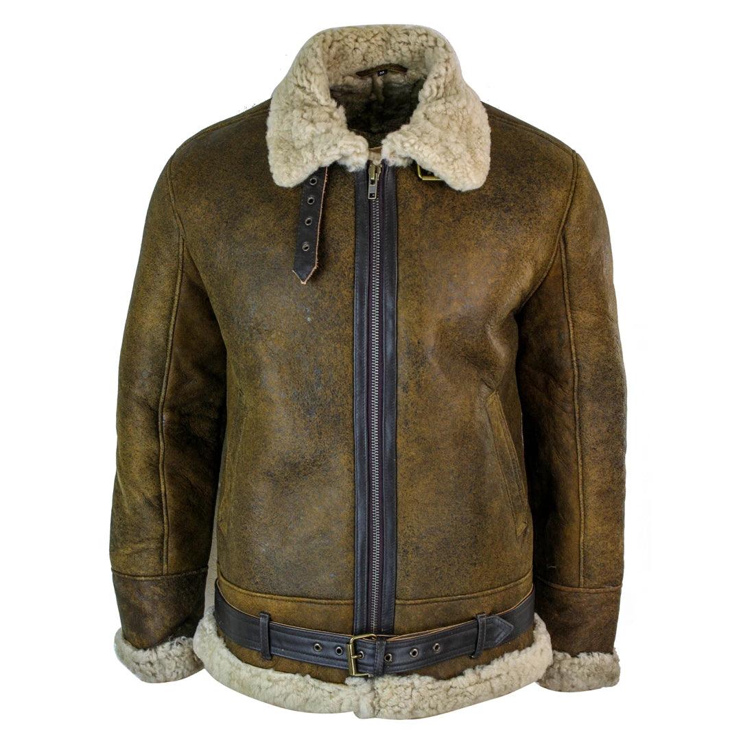 Mens Vintage Antique Sherling Sheepskin Cream Fur Air Force Pilot RAF Jacket - Knighthood Store