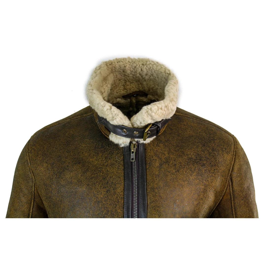 Mens Vintage Antique Sherling Sheepskin Cream Fur Air Force Pilot RAF Jacket - Knighthood Store