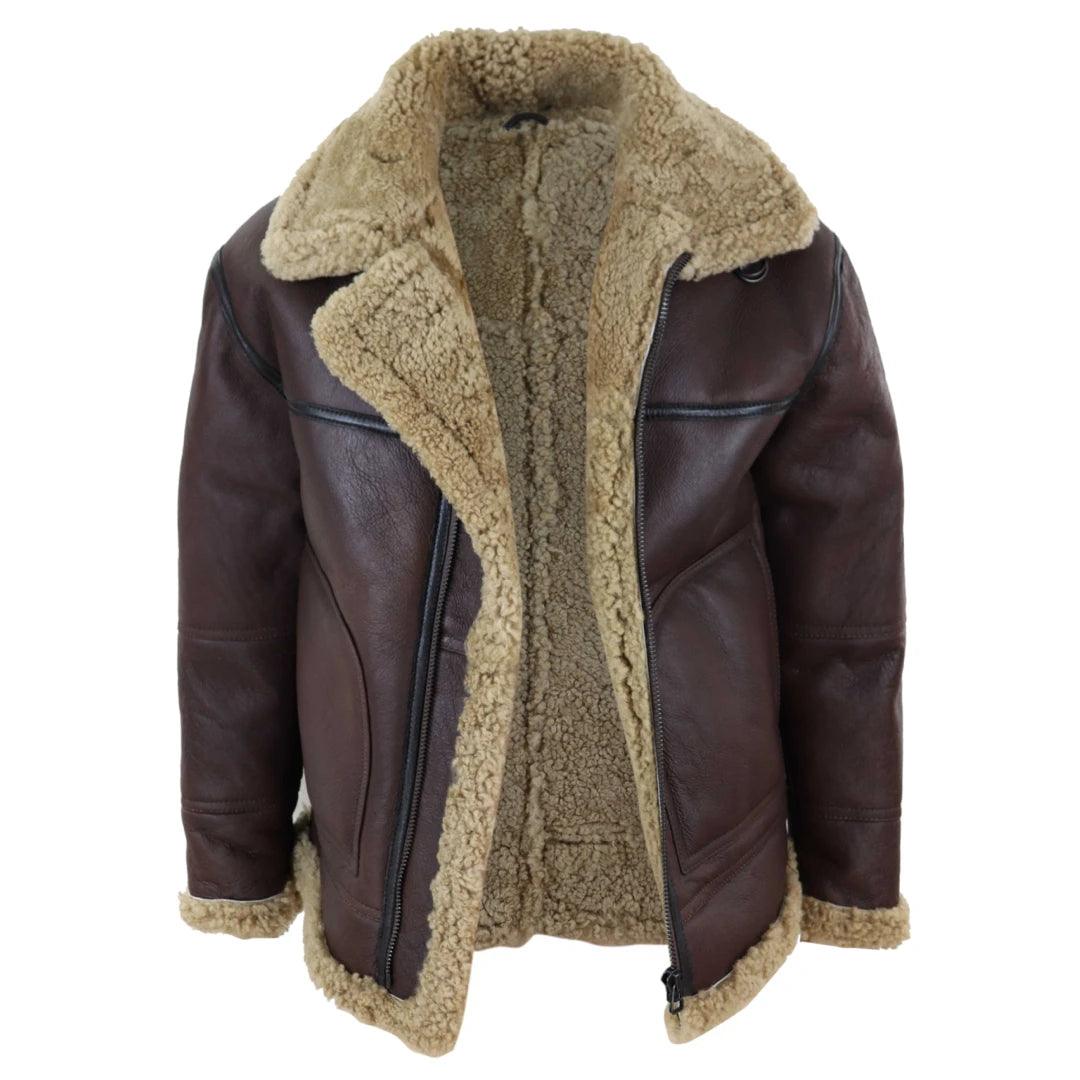 Men's Aviator Real Shearling Sheepskin Leather Bomber Flying Jacket BNWT - Knighthood Store