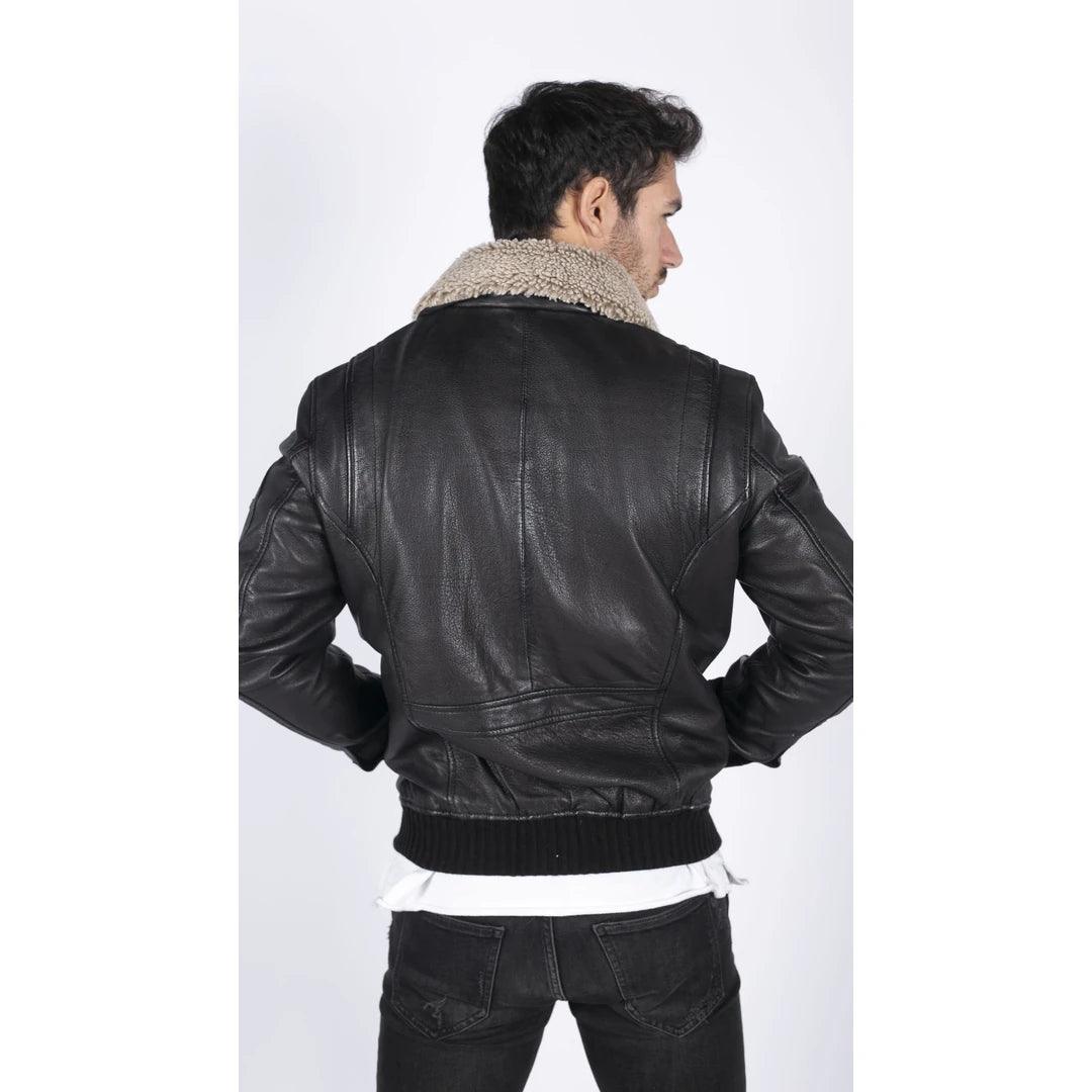 Mens Real Leather Pilot Bomber Jacket Air Force Aviator Falcon Badge Fur Collar - Knighthood Store