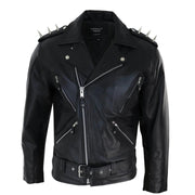 Mens Spike Hide Original Cross Zip Brando Biker Motorcycle Real Leather Jacket - Knighthood Store