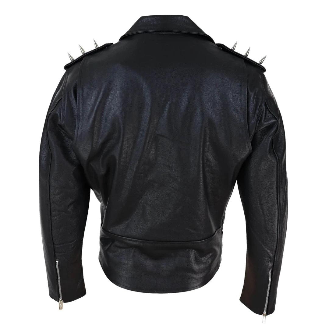Mens Spike Hide Original Cross Zip Brando Biker Motorcycle Real Leather Jacket - Knighthood Store