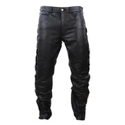 Mens Real Leather Biker Jeans Laced Tassel Western Cowboy Riding Pants Trousers - Knighthood Store