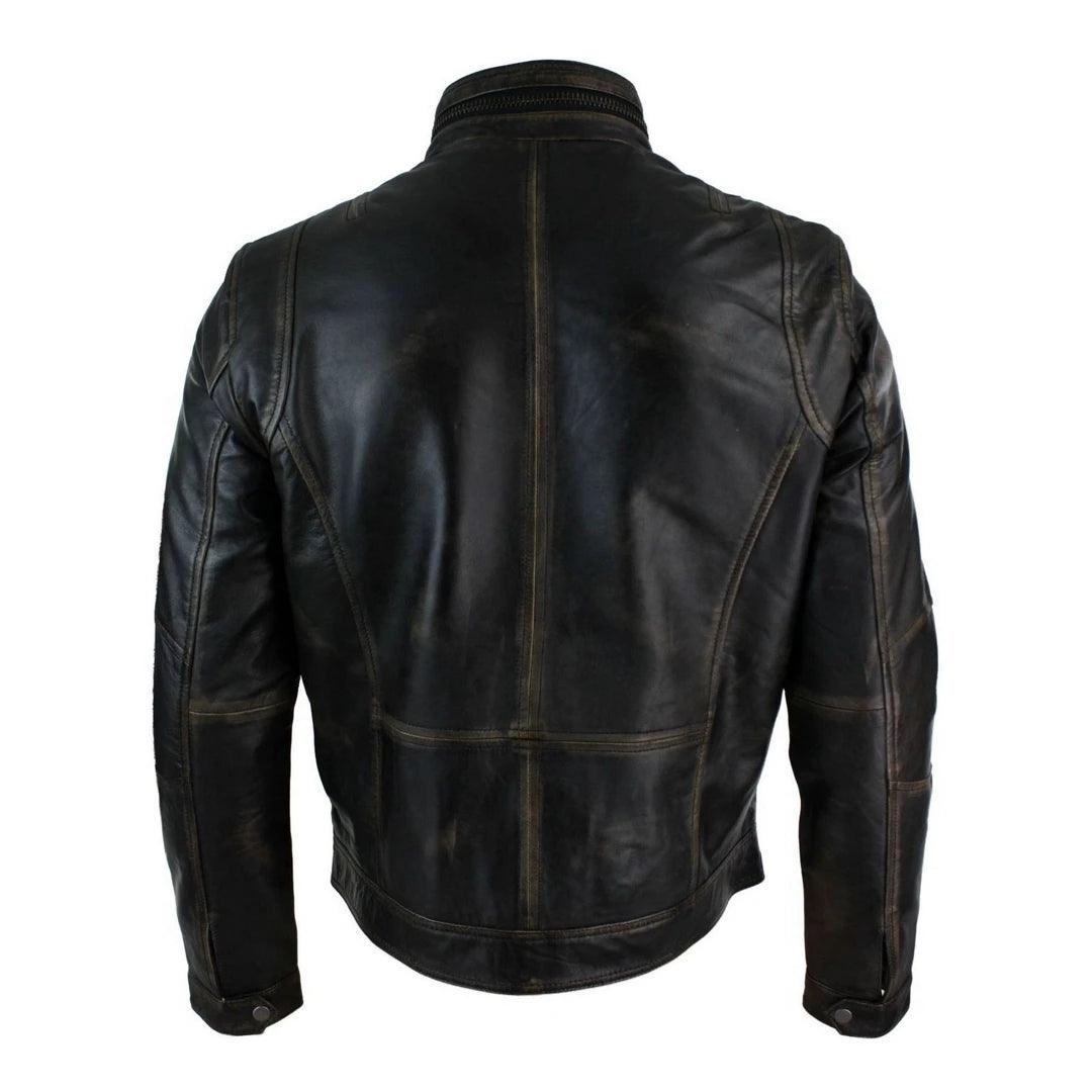 Mens Distressed Ruboff Black Brown Vintage Retro Military Leather Jacket Casual - Knighthood Store