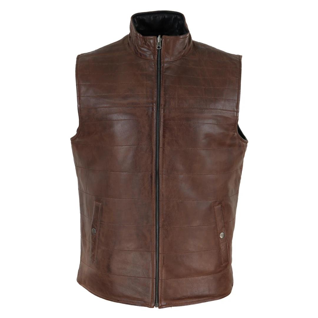 Mens Real Leather Black Brown Waistcoat Gilet Reversible Vest Smart Casual - Knighthood Store