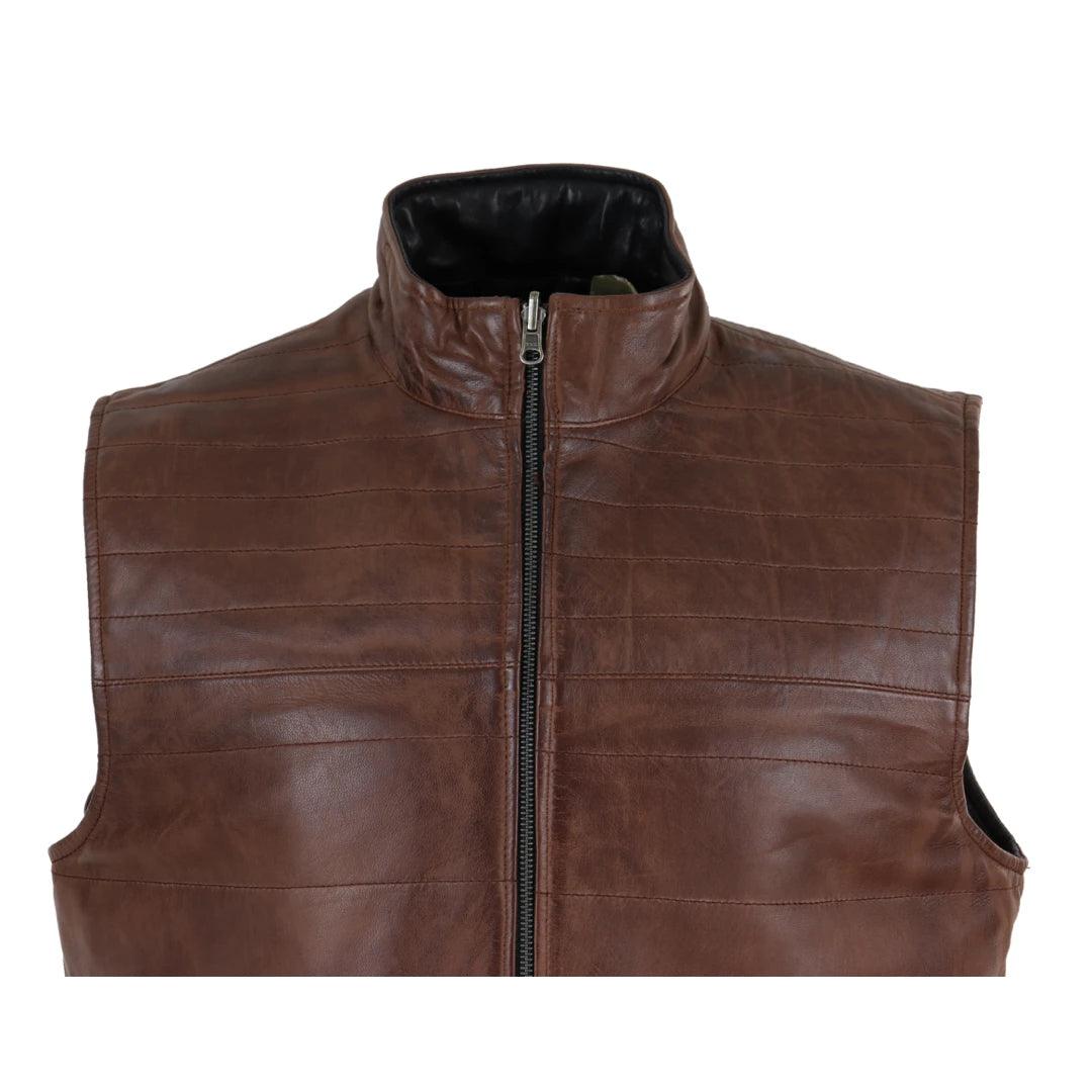 Mens Real Leather Black Brown Waistcoat Gilet Reversible Vest Smart Casual - Knighthood Store