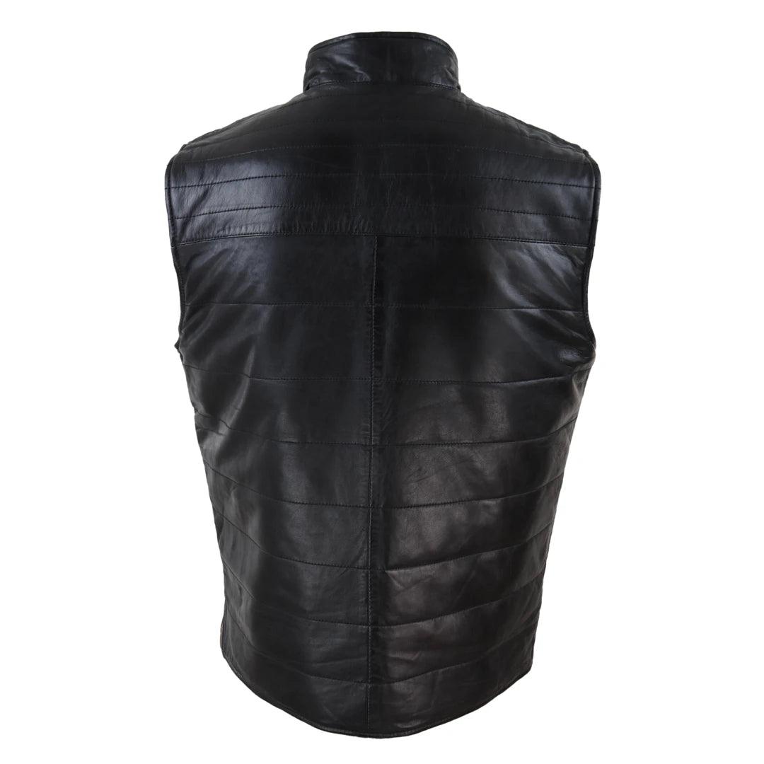 Mens Real Leather Black Brown Waistcoat Gilet Reversible Vest Smart Casual - Knighthood Store