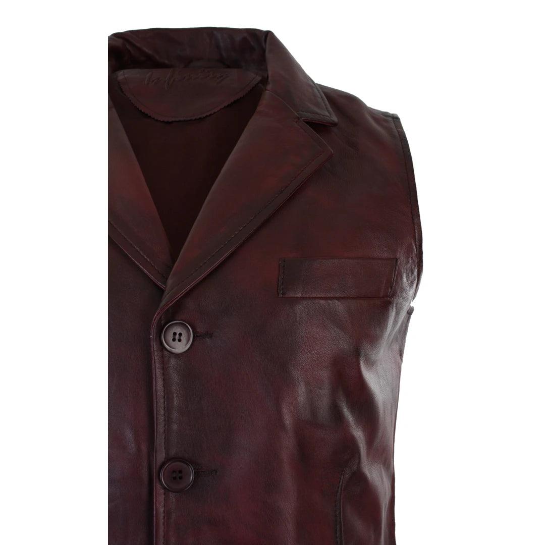 Mens Real Leather Tan Brown Black Burgundy Smart Casual Gilet Waistcoat Vintage Retro - Knighthood Store