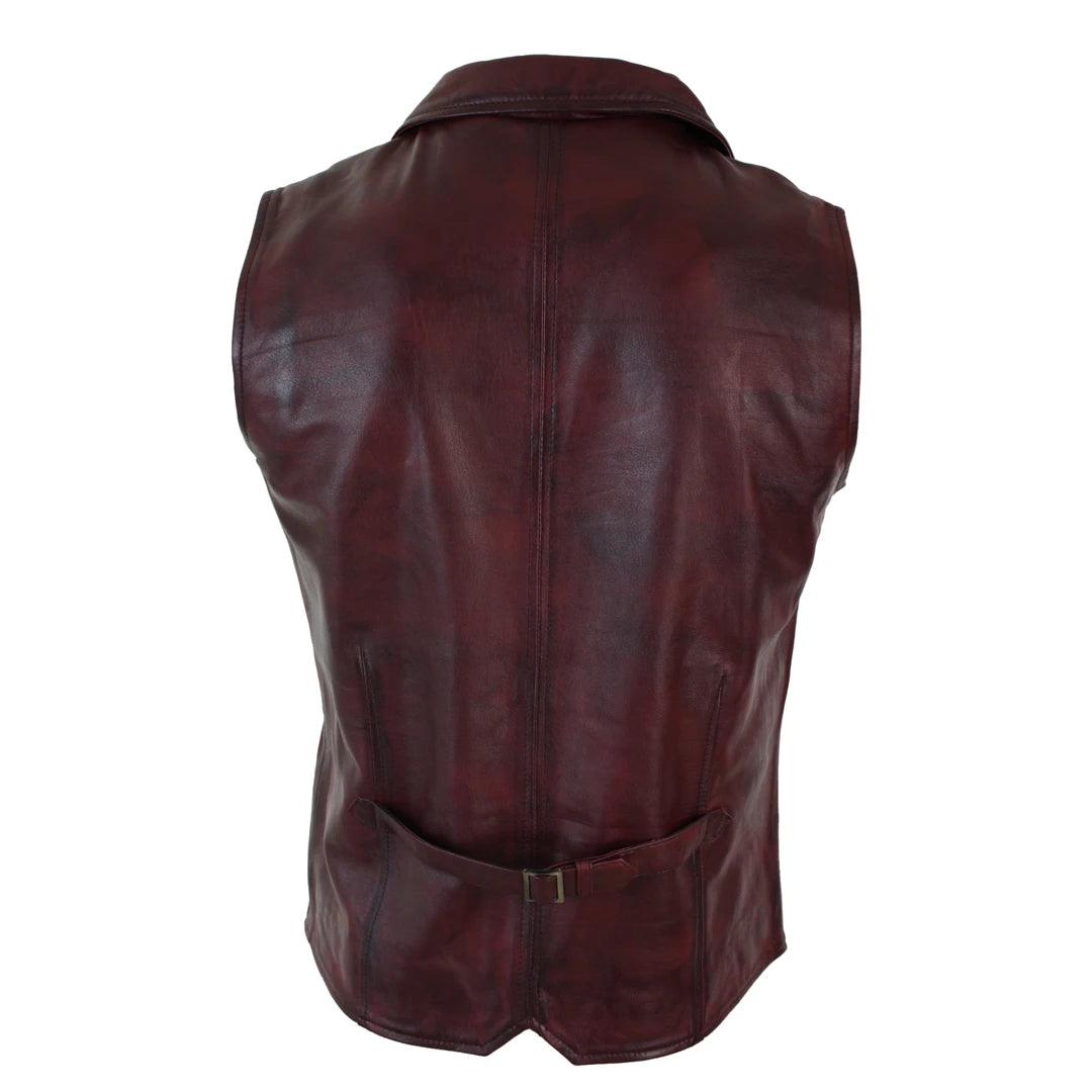 Mens Real Leather Tan Brown Black Burgundy Smart Casual Gilet Waistcoat Vintage Retro - Knighthood Store