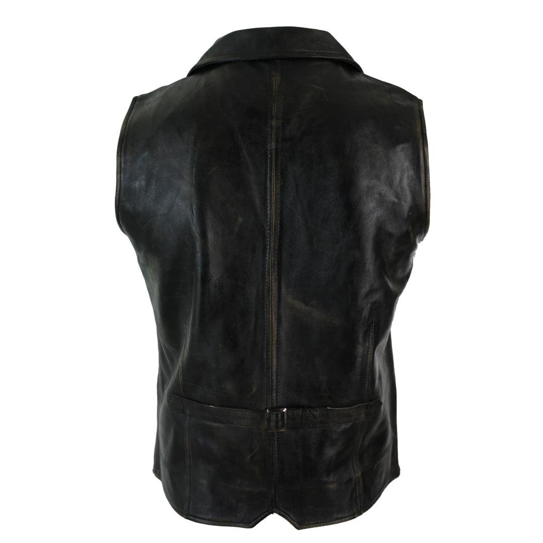 Mens Real Leather Tan Brown Black Burgundy Smart Casual Gilet Waistcoat Vintage Retro - Knighthood Store