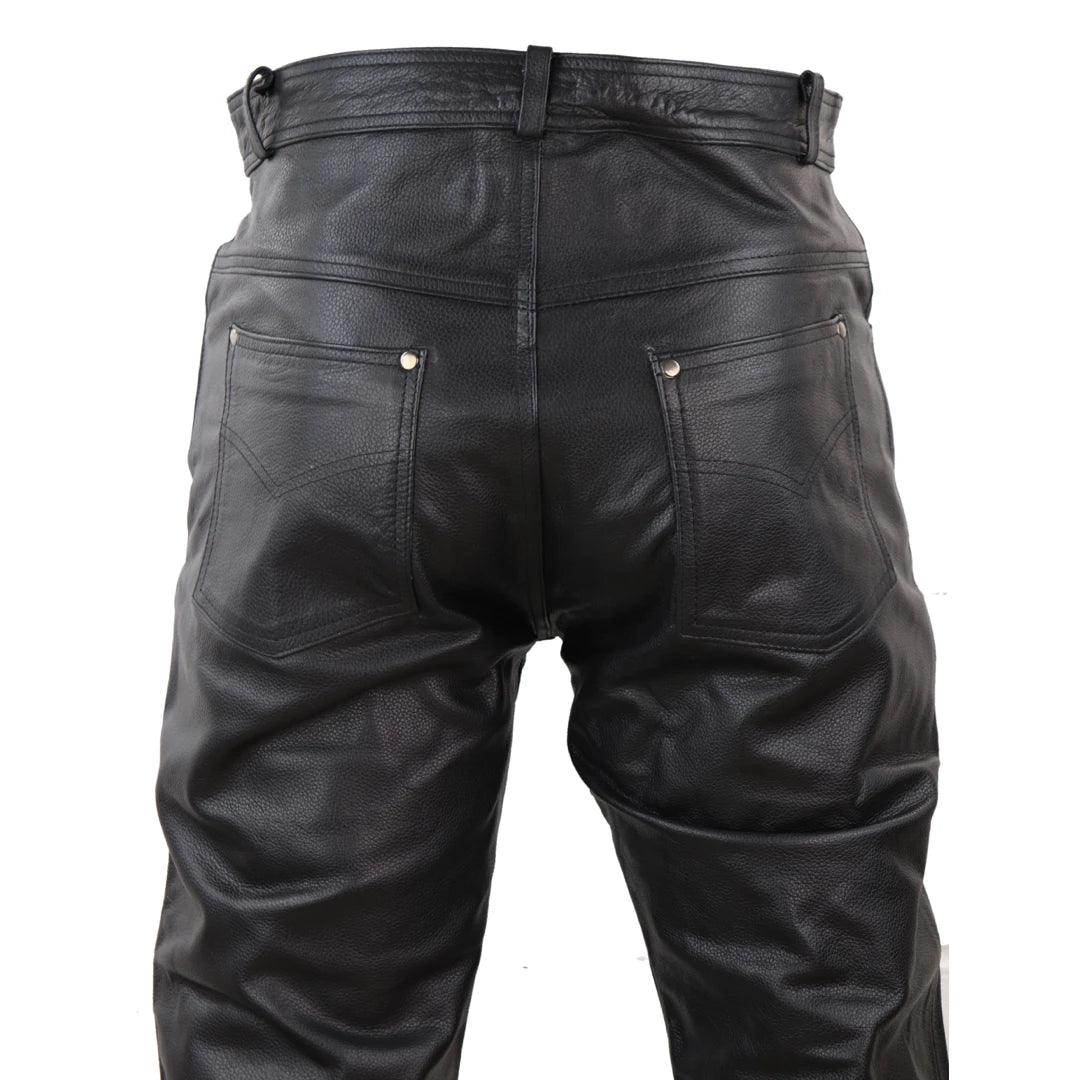Mens Real Leather Jeans Hide Trousers Biker Racing Classic - Knighthood Store