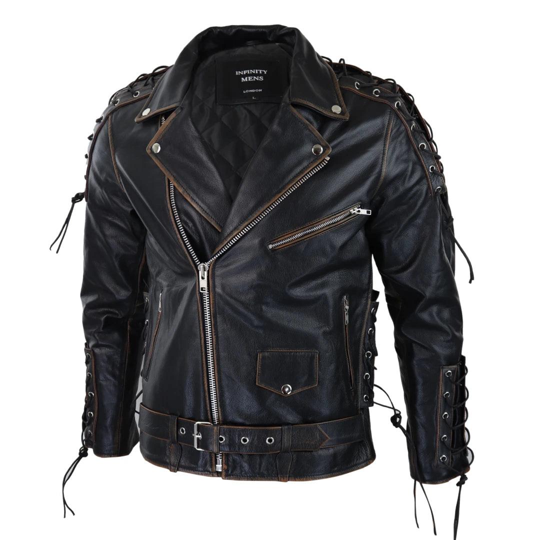 Mens Live To Ride Cow Hide Real Leather Jacket Original Cross Zip Brando Biker Motorcycle - Knighthood Store