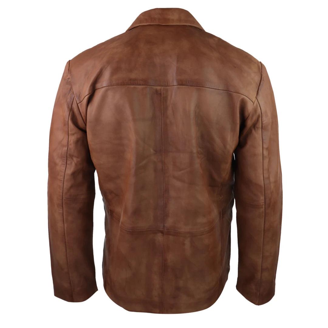 Mens Real Leather Jacket Black Smart Casual Classic Blazer Retro Vintage - Knighthood Store