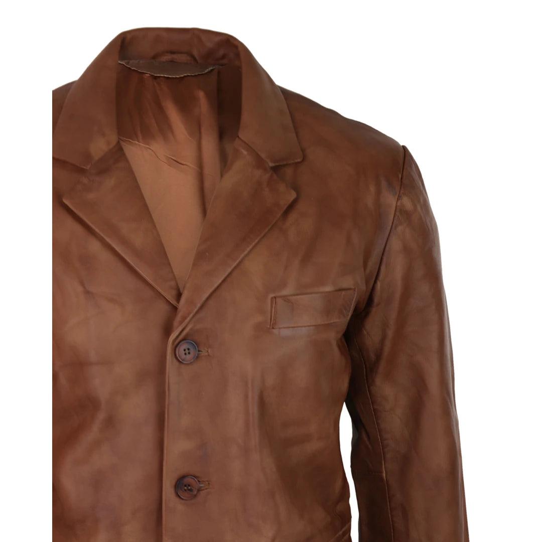Mens Real Leather Jacket Black Smart Casual Classic Blazer Retro Vintage - Knighthood Store