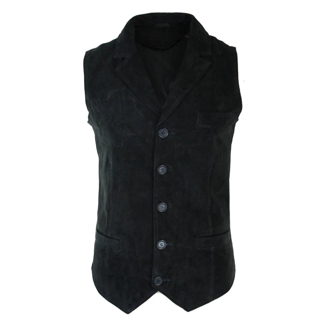Mens Real Suede Leather Tan Brown Black Smart Casual Gilet Waistcoat Vintage Retro - Knighthood Store