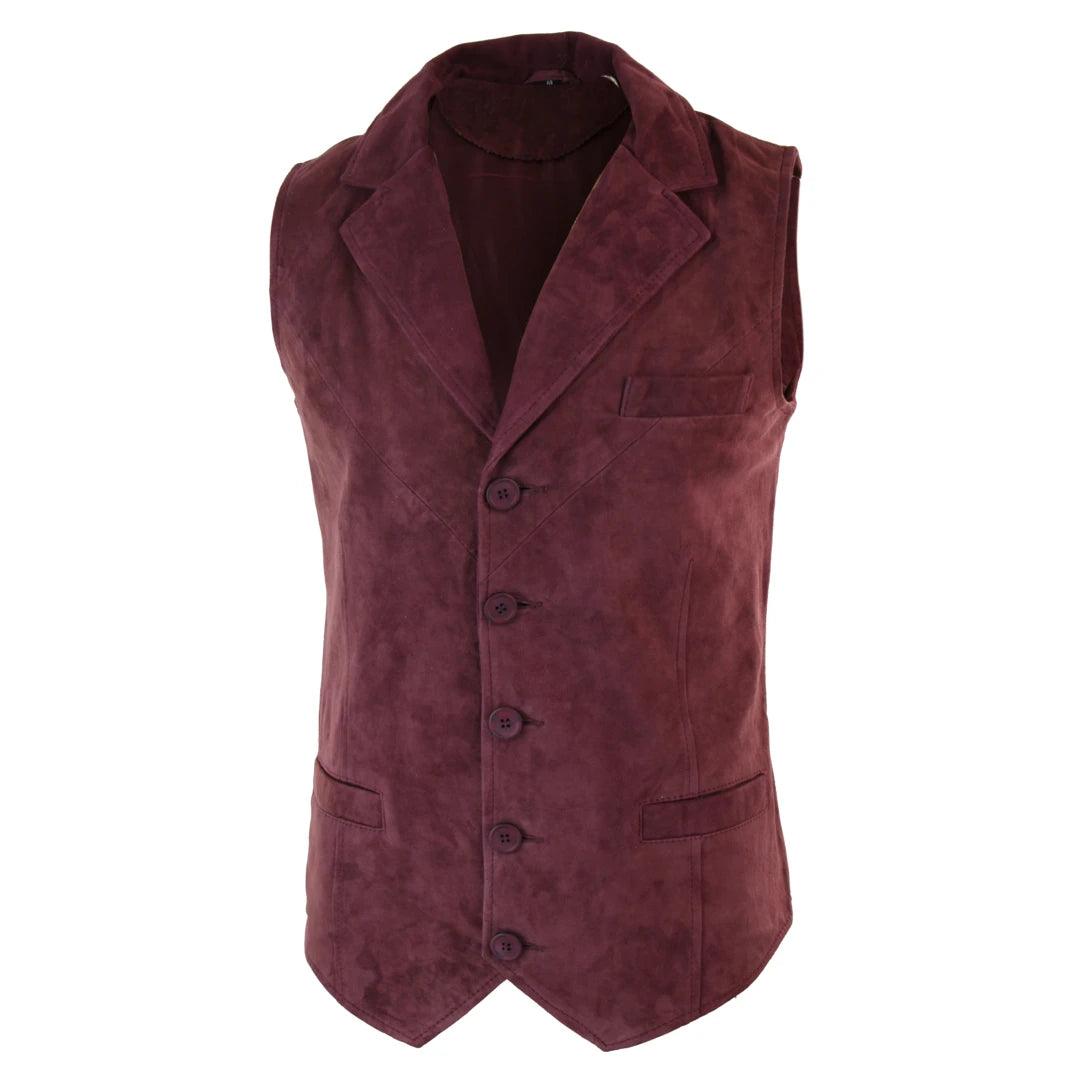 Mens Real Suede Leather Tan Brown Black Smart Casual Gilet Waistcoat Vintage Retro - Knighthood Store