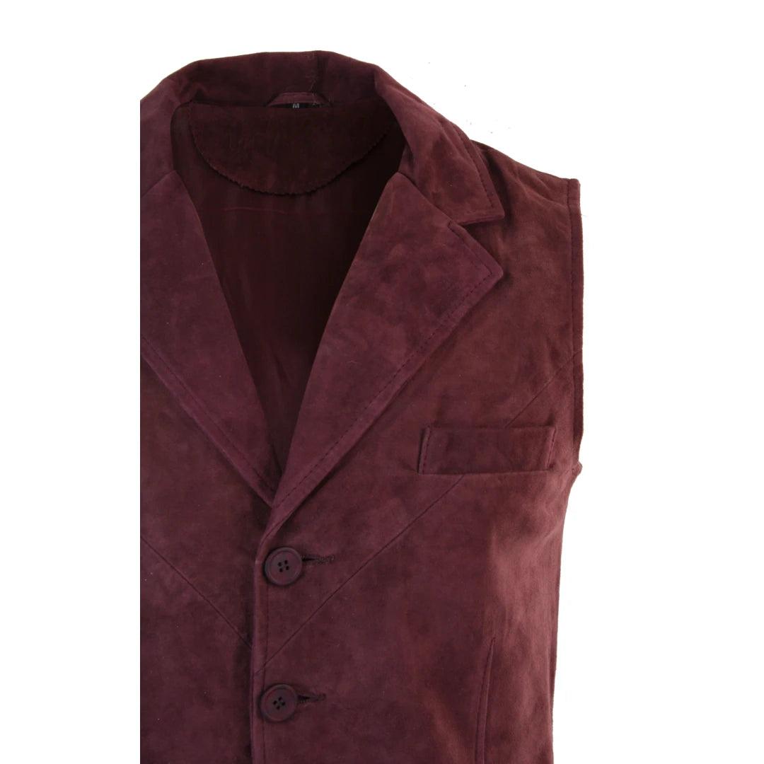 Mens Real Suede Leather Tan Brown Black Smart Casual Gilet Waistcoat Vintage Retro - Knighthood Store