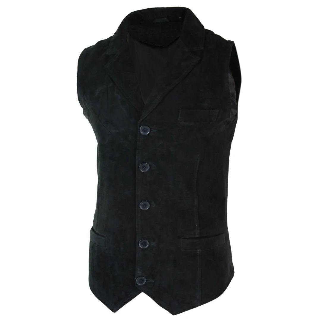 Mens Real Suede Leather Tan Brown Black Smart Casual Gilet Waistcoat Vintage Retro - Knighthood Store