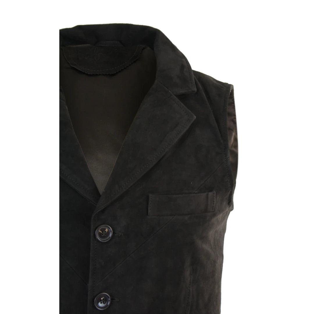 Mens Real Suede Leather Tan Brown Black Smart Casual Gilet Waistcoat Vintage Retro - Knighthood Store