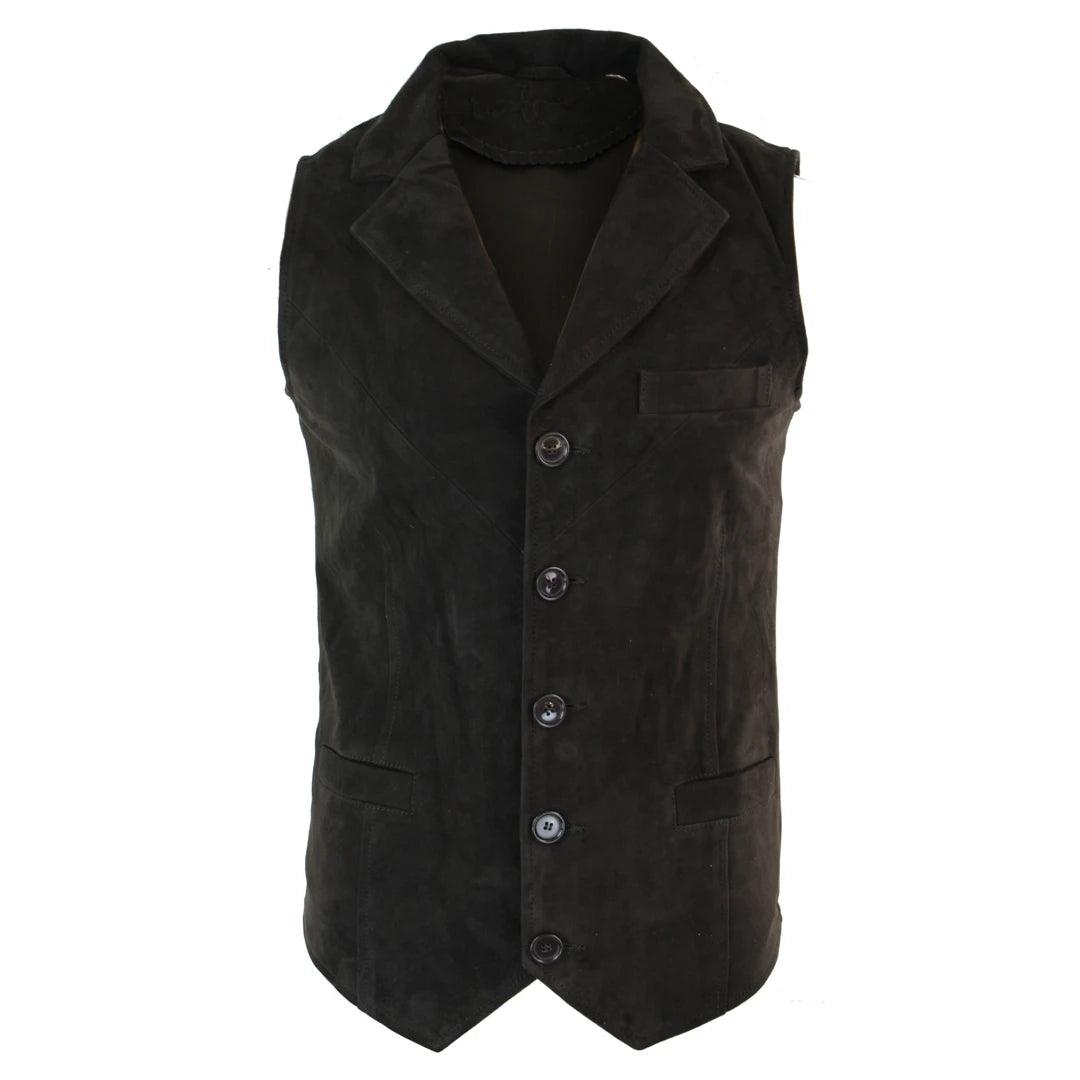 Mens Real Suede Leather Tan Brown Black Smart Casual Gilet Waistcoat Vintage Retro - Knighthood Store
