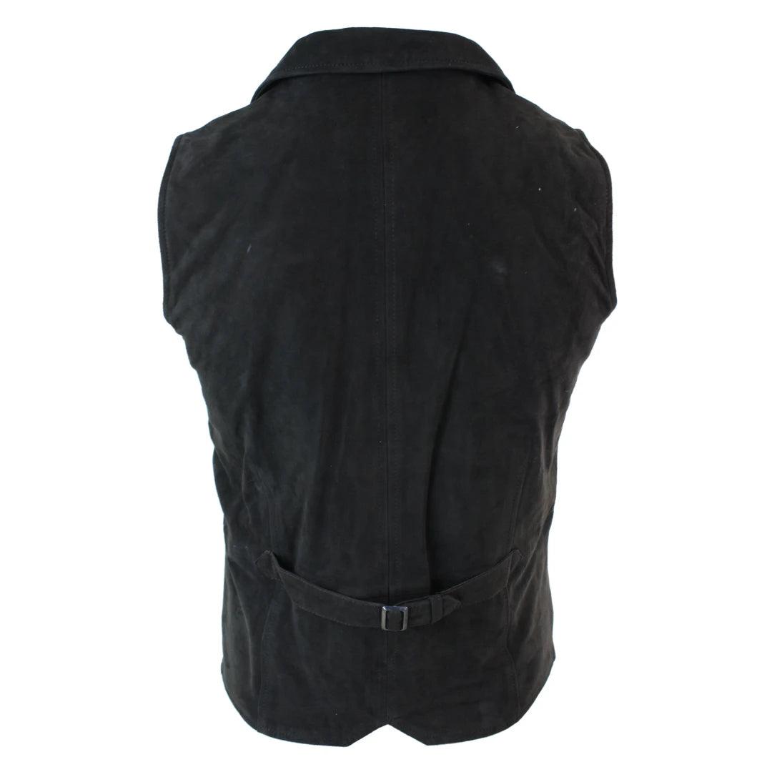 Mens Real Suede Leather Tan Brown Black Smart Casual Gilet Waistcoat Vintage Retro - Knighthood Store