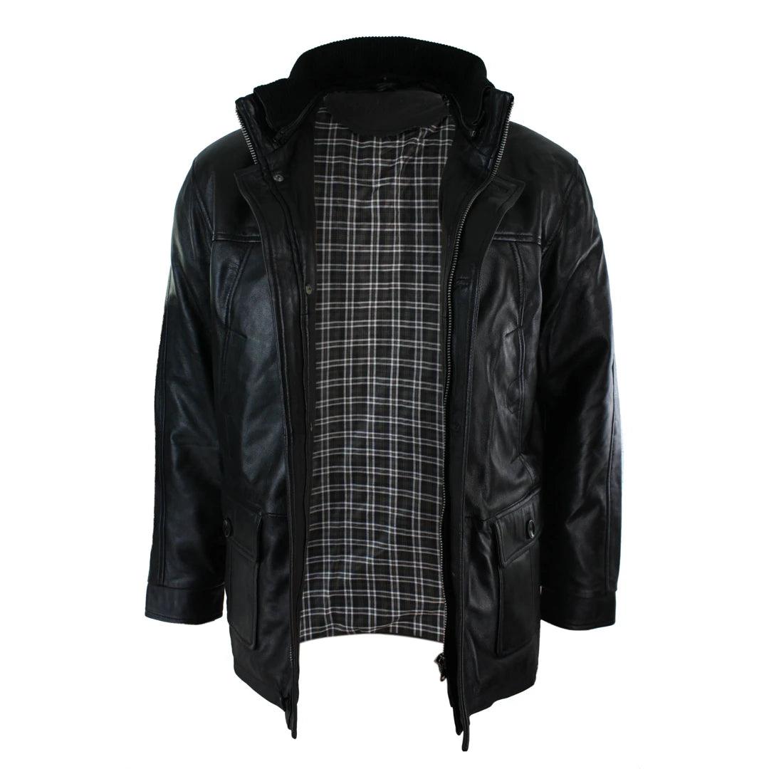 Mens Slim Fit Real Leather Safari Military Army Hunting Jacket Black Brown - Knighthood Store